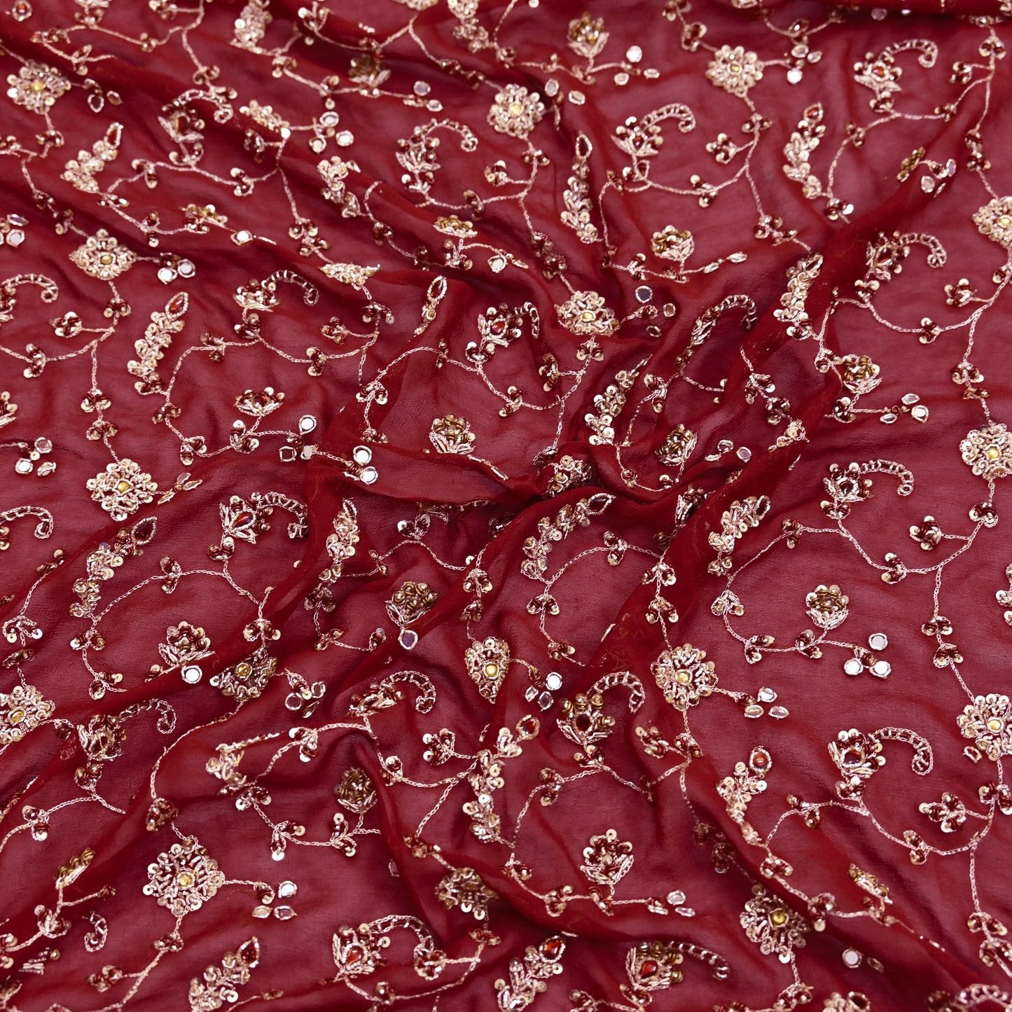 Indian Vintage Heavy Maroon Bridal Dupatta Pure Georgette Silk Hand Embroidered Zardozi, Dabka, Zari Work Party Wear Long Stole