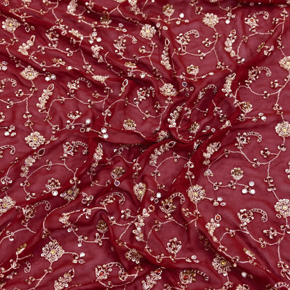 Indian Vintage Heavy Maroon Bridal Dupatta Pure Georgette Silk Hand Embroidered Zardozi, Dabka, Zari Work Party Wear Long Stole