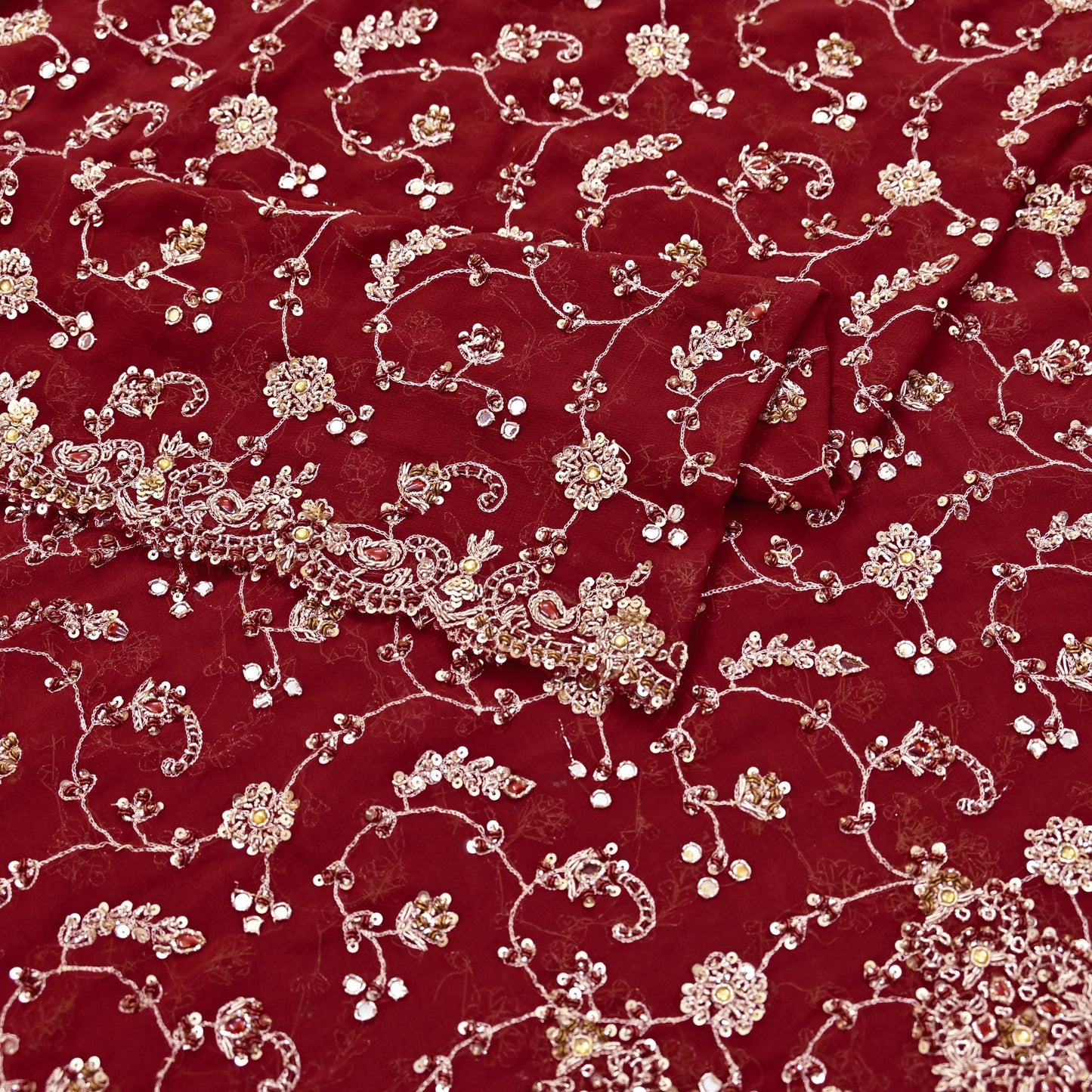 Indian Vintage Heavy Maroon Bridal Dupatta Pure Georgette Silk Hand Embroidered Zardozi, Dabka, Zari Work Party Wear Long Stole