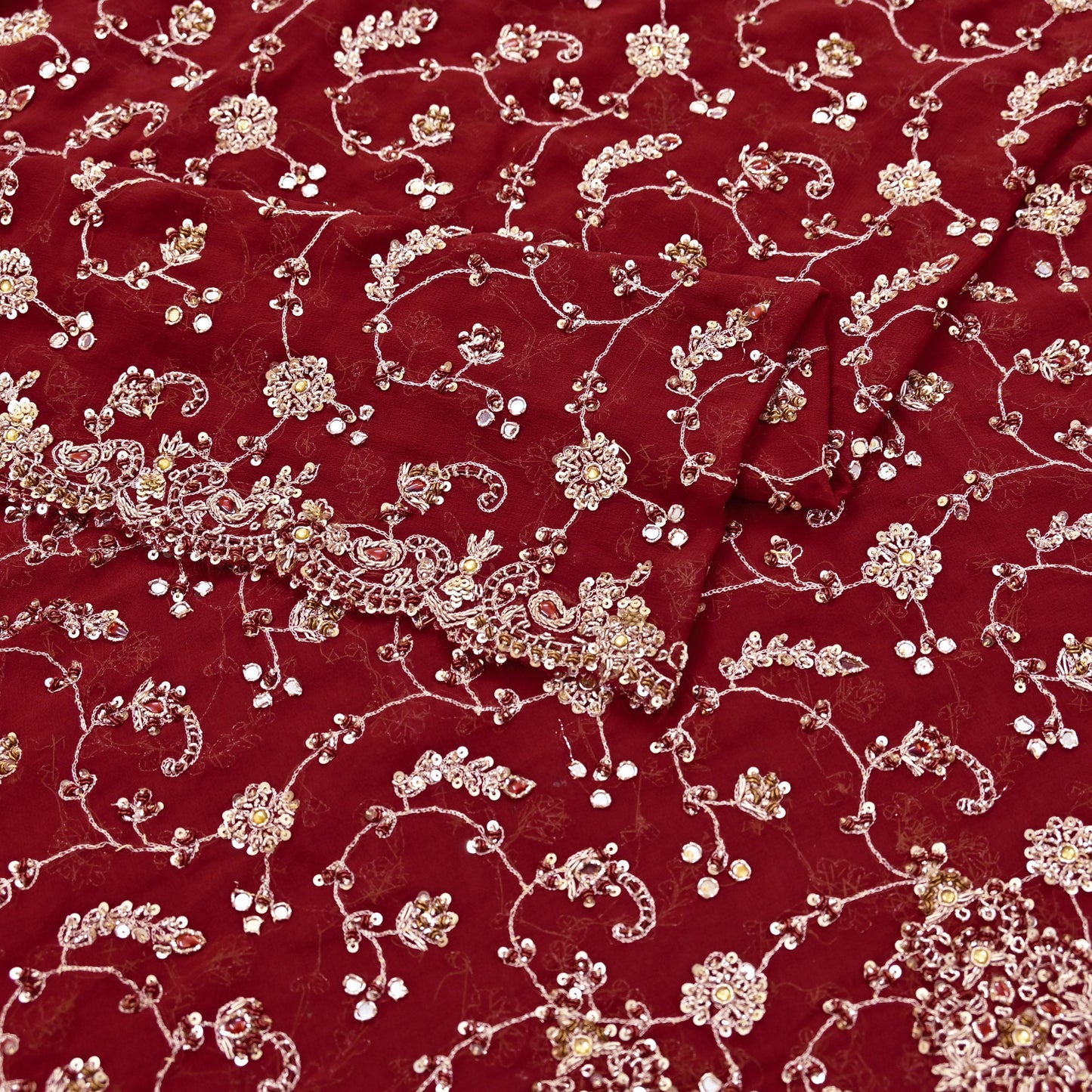 Indian Vintage Heavy Maroon Bridal Dupatta Pure Georgette Silk Hand Embroidered Zardozi, Dabka, Zari Work Party Wear Long Stole