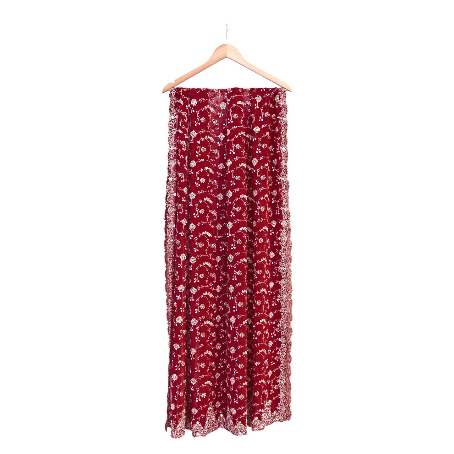 Indian Vintage Heavy Maroon Bridal Dupatta Pure Georgette Silk Hand Embroidered Zardozi, Dabka, Zari Work Party Wear Long Stole