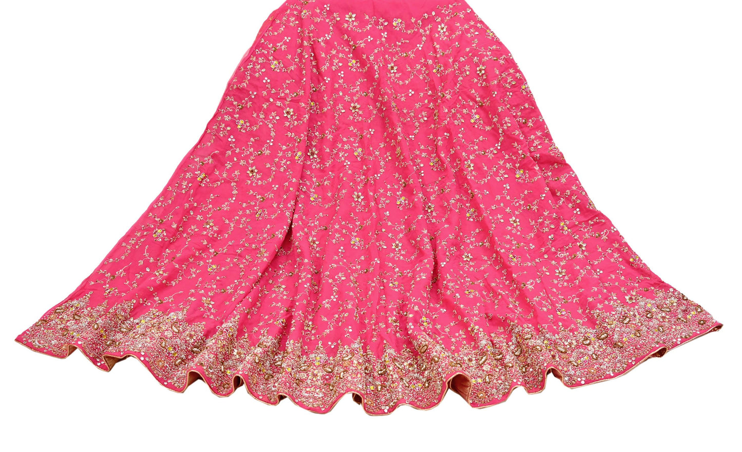 Indian Vintage Pink Pure Georgette Silk Hand Embroidered Lehenga 2pcs Set, Bollywood Wedding Wear