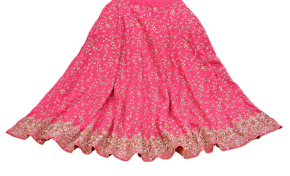 Indian Vintage Pink Pure Georgette Silk Hand Embroidered Lehenga 2pcs Set, Bollywood Wedding Wear