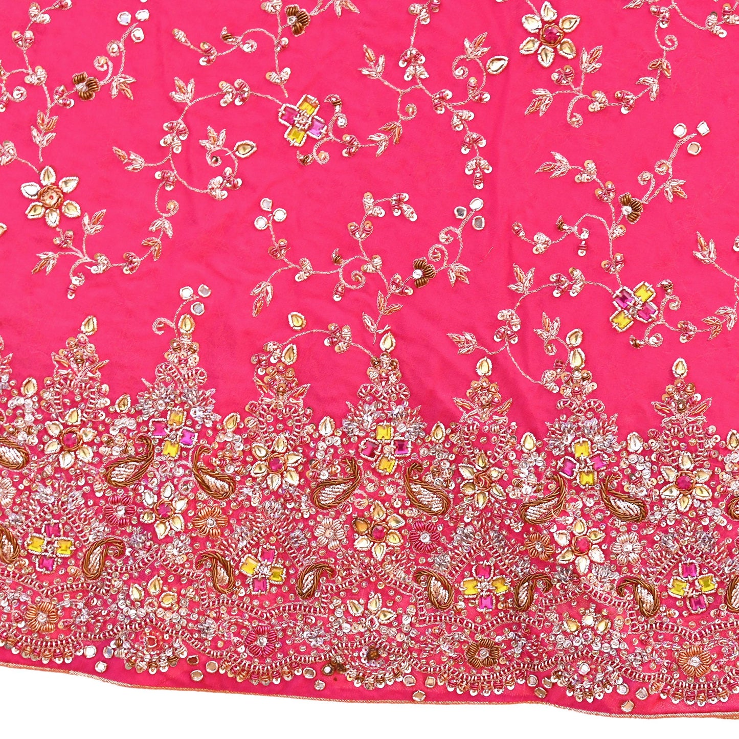 Indian Vintage Pink Pure Georgette Silk Hand Embroidered Lehenga 2pcs Set, Bollywood Wedding Wear
