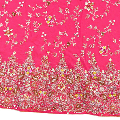 Indian Vintage Pink Pure Georgette Silk Hand Embroidered Lehenga 2pcs Set, Bollywood Wedding Wear