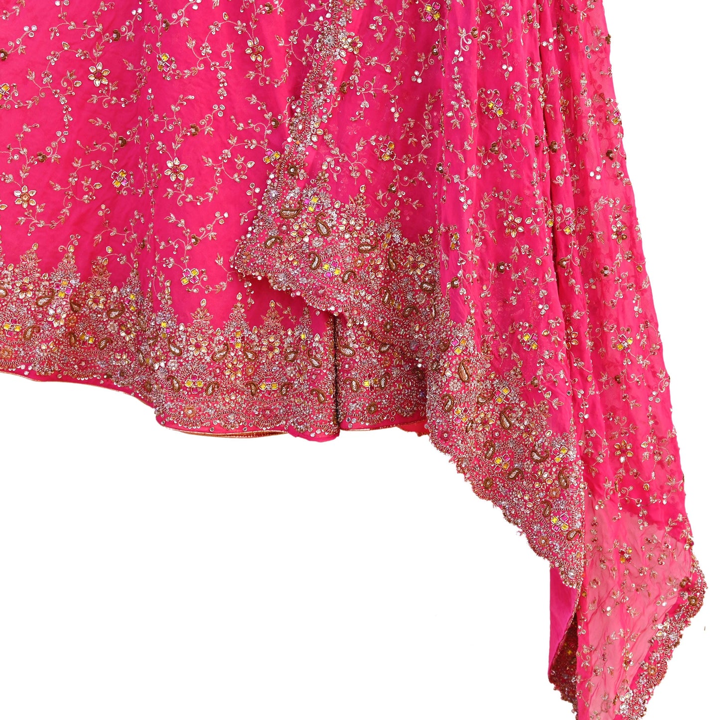 Indian Vintage Pink Pure Georgette Silk Hand Embroidered Lehenga 2pcs Set, Bollywood Wedding Wear