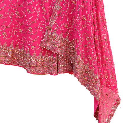 Indian Vintage Pink Pure Georgette Silk Hand Embroidered Lehenga 2pcs Set, Bollywood Wedding Wear