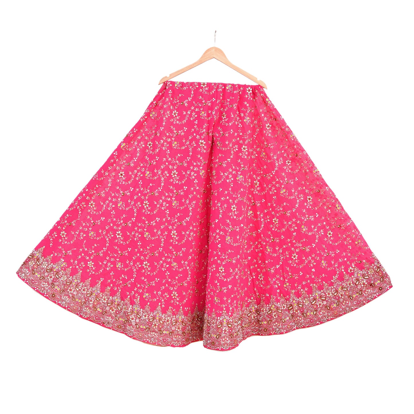 Indian Vintage Pink Pure Georgette Silk Hand Embroidered Lehenga 2pcs Set, Bollywood Wedding Wear