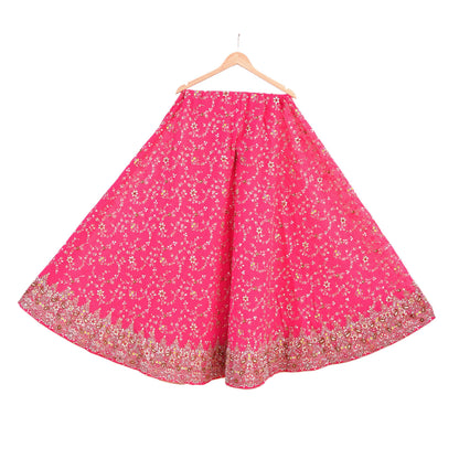 Indian Vintage Pink Pure Georgette Silk Hand Embroidered Lehenga 2pcs Set, Bollywood Wedding Wear