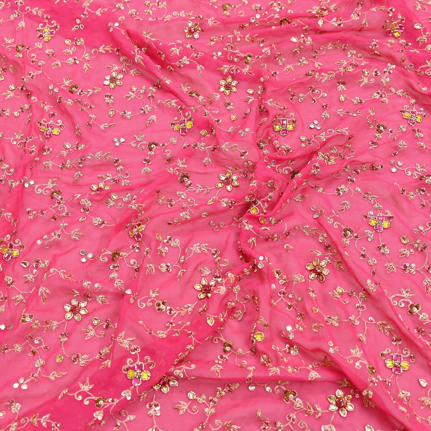 Indian Vintage Heavy Pink Bridal Dupatta Pure Georgette Silk Hand Embroidered Zardozi, Dabka, Zari Work Party Wear Long Stole