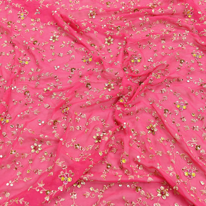 Indian Vintage Heavy Pink Bridal Dupatta Pure Georgette Silk Hand Embroidered Zardozi, Dabka, Zari Work Party Wear Long Stole