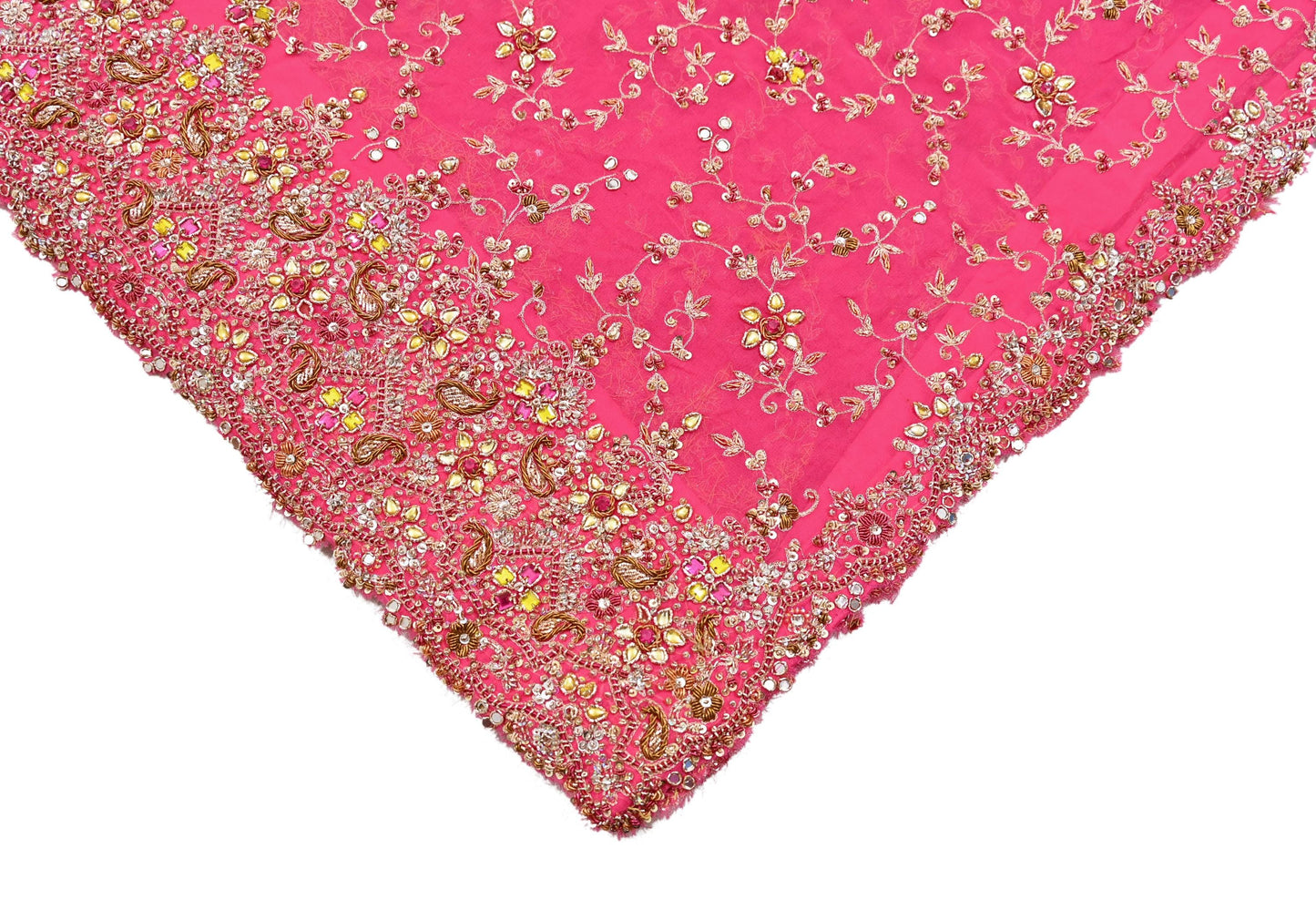 Indian Vintage Heavy Pink Bridal Dupatta Pure Georgette Silk Hand Embroidered Zardozi, Dabka, Zari Work Party Wear Long Stole