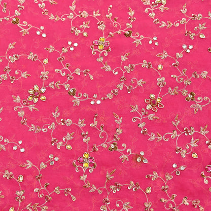 Indian Vintage Heavy Pink Bridal Dupatta Pure Georgette Silk Hand Embroidered Zardozi, Dabka, Zari Work Party Wear Long Stole