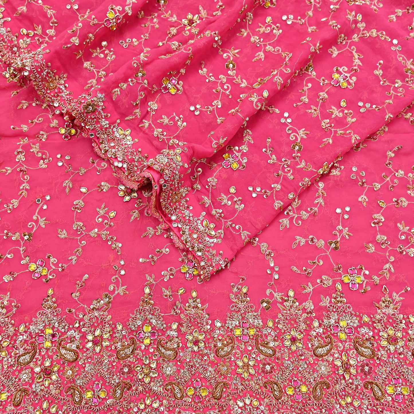 Indian Vintage Heavy Pink Bridal Dupatta Pure Georgette Silk Hand Embroidered Zardozi, Dabka, Zari Work Party Wear Long Stole