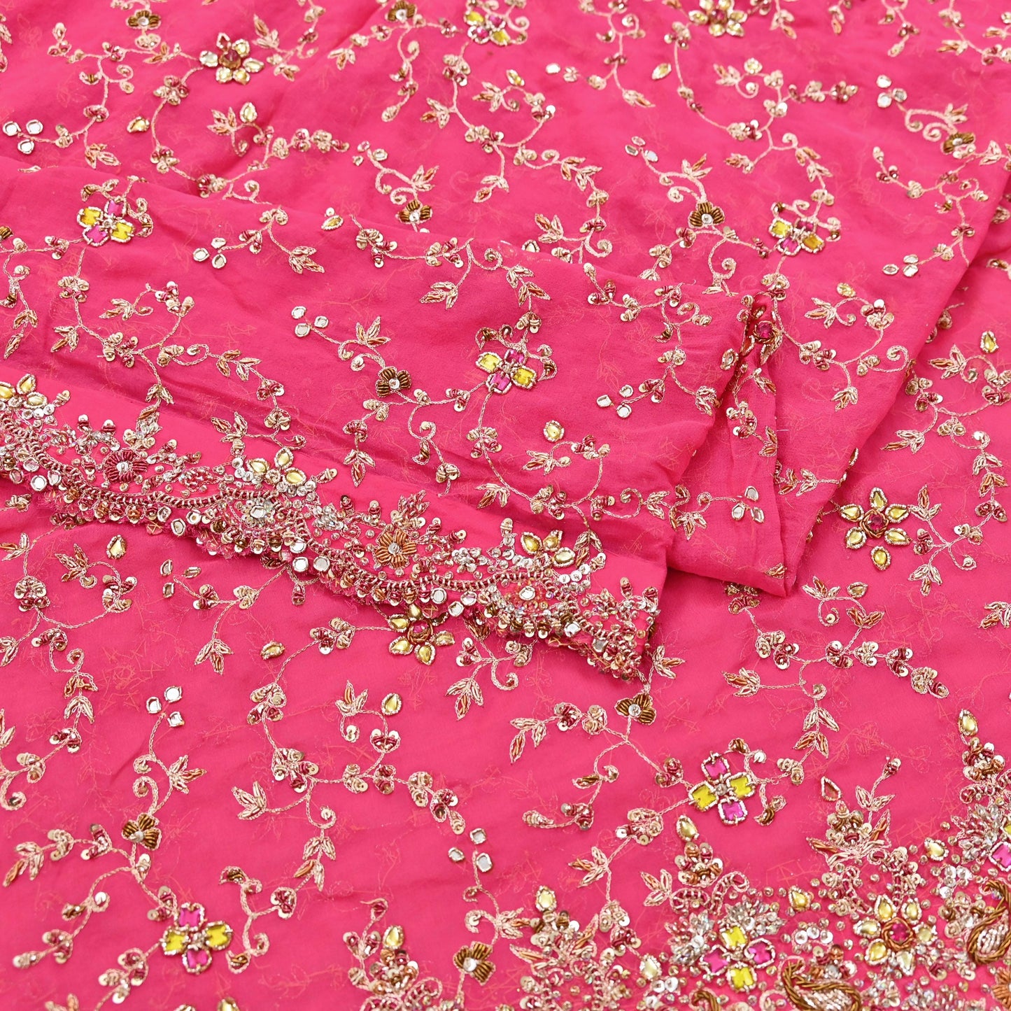 Indian Vintage Heavy Pink Bridal Dupatta Pure Georgette Silk Hand Embroidered Zardozi, Dabka, Zari Work Party Wear Long Stole