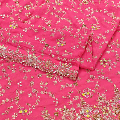 Indian Vintage Heavy Pink Bridal Dupatta Pure Georgette Silk Hand Embroidered Zardozi, Dabka, Zari Work Party Wear Long Stole