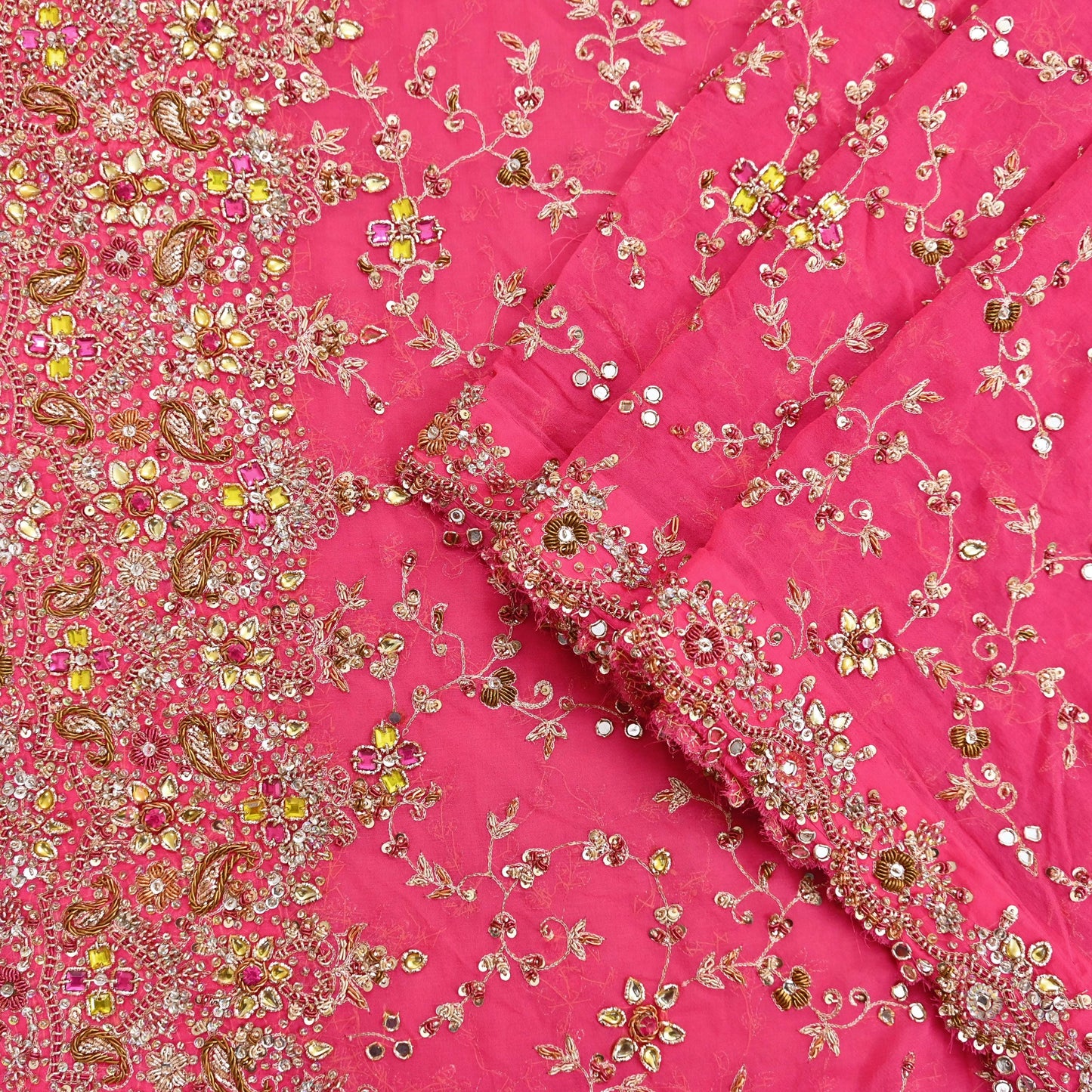 Indian Vintage Heavy Pink Bridal Dupatta Pure Georgette Silk Hand Embroidered Zardozi, Dabka, Zari Work Party Wear Long Stole