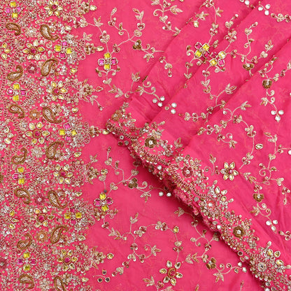 Indian Vintage Heavy Pink Bridal Dupatta Pure Georgette Silk Hand Embroidered Zardozi, Dabka, Zari Work Party Wear Long Stole