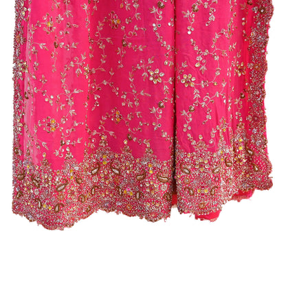 Indian Vintage Heavy Pink Bridal Dupatta Pure Georgette Silk Hand Embroidered Zardozi, Dabka, Zari Work Party Wear Long Stole