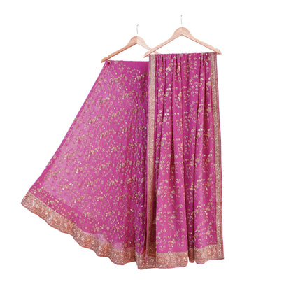 Indian Vintage Pink Pure Georgette Silk Hand Embroidered Lehenga 2pcs Set, Bollywood Wedding Wear