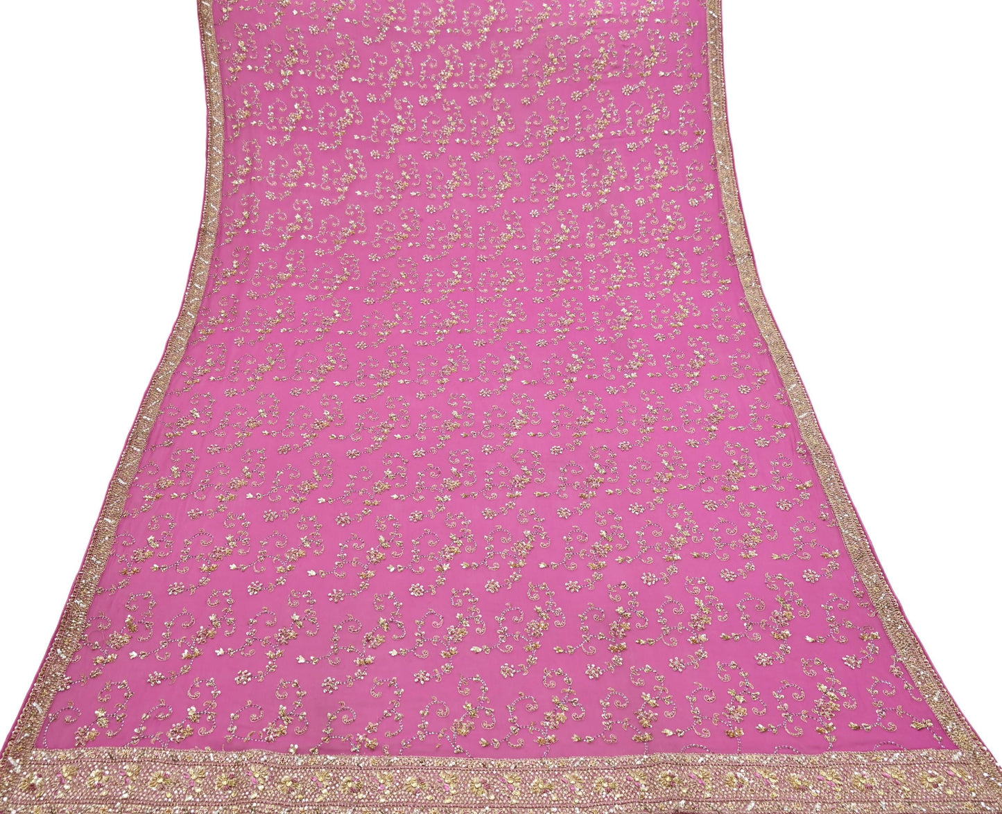 Indian Vintage Pink Pure Georgette Silk Hand Embroidered Lehenga 2pcs Set, Bollywood Wedding Wear