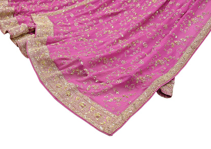 Indian Vintage Pink Pure Georgette Silk Hand Embroidered Lehenga 2pcs Set, Bollywood Wedding Wear