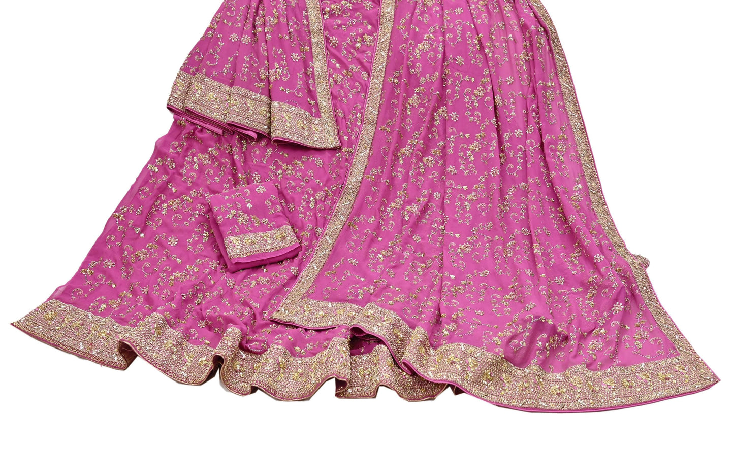Indian Vintage Pink Pure Georgette Silk Hand Embroidered Lehenga 2pcs Set, Bollywood Wedding Wear