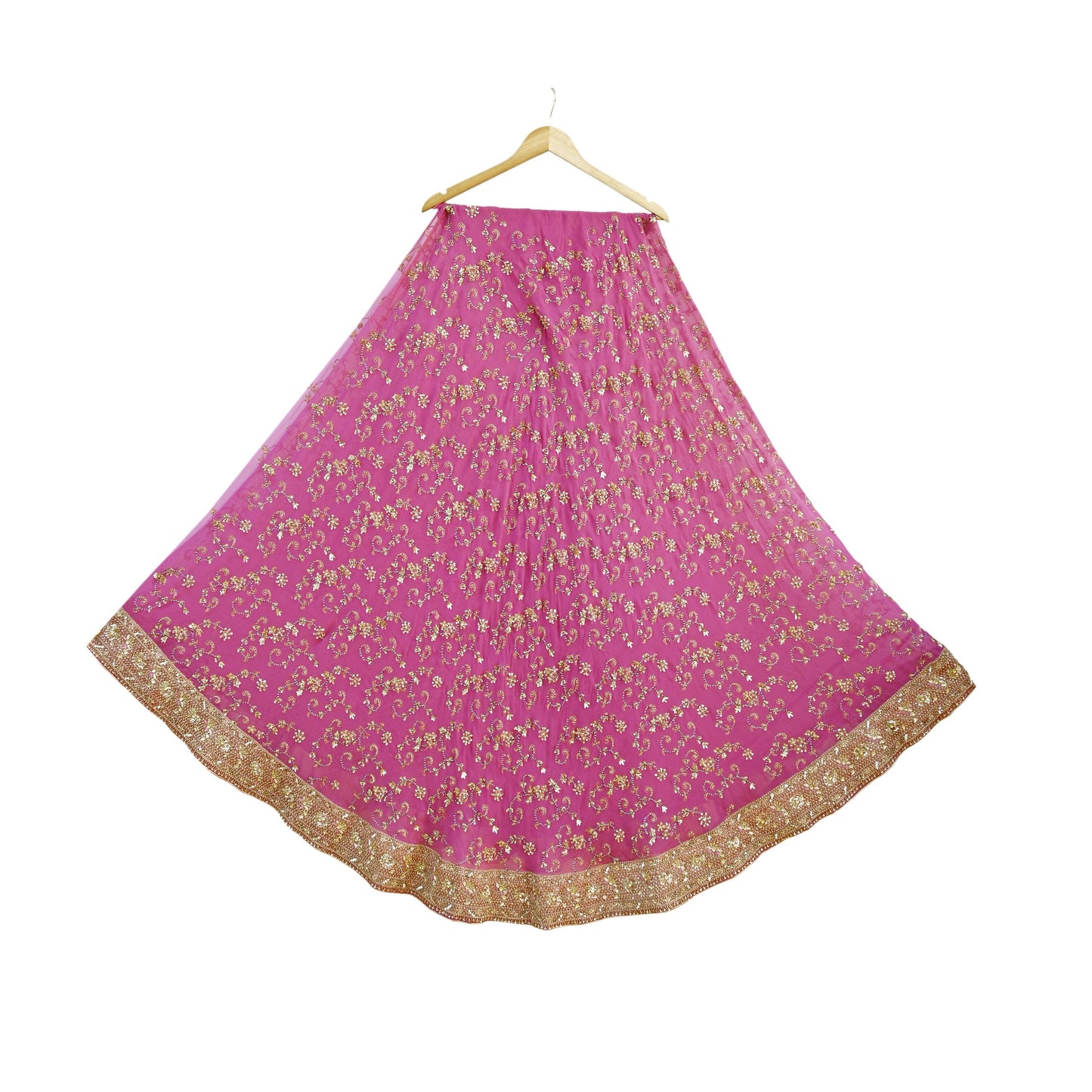 Indian Vintage Pink Pure Georgette Silk Hand Embroidered Lehenga 2pcs Set, Bollywood Wedding Wear