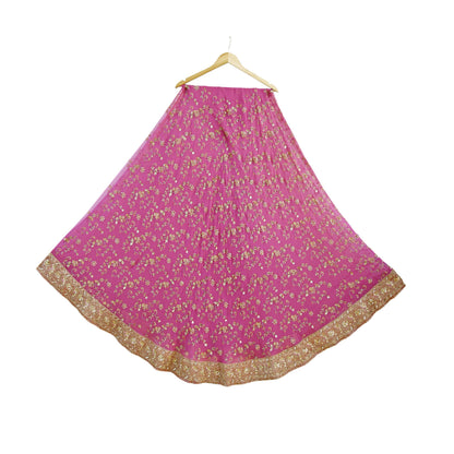 Indian Vintage Pink Pure Georgette Silk Hand Embroidered Lehenga 2pcs Set, Bollywood Wedding Wear