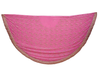 Indian Vintage Pink Pure Georgette Silk Hand Embroidered Lehenga 2pcs Set, Bollywood Wedding Wear