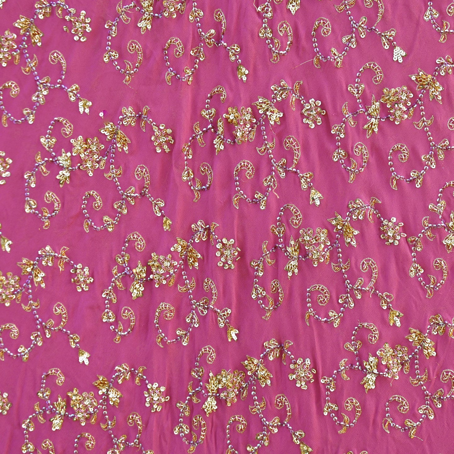 Indian Vintage Pink Pure Georgette Silk Hand Embroidered Lehenga 2pcs Set, Bollywood Wedding Wear