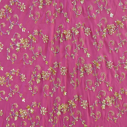 Indian Vintage Pink Pure Georgette Silk Hand Embroidered Lehenga 2pcs Set, Bollywood Wedding Wear