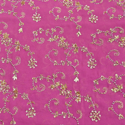 Indian Vintage Heavy Pink Bridal Dupatta Pure Georgette Silk Hand Embroidered Zardozi, Dabka, Zari Work Party Wear Long Stole