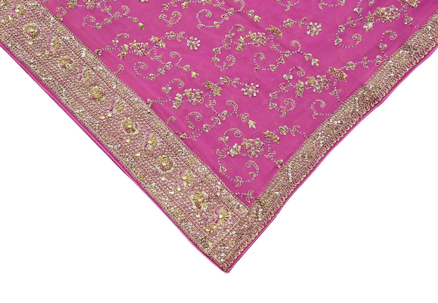 Indian Vintage Heavy Pink Bridal Dupatta Pure Georgette Silk Hand Embroidered Zardozi, Dabka, Zari Work Party Wear Long Stole