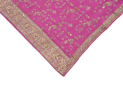 Indian Vintage Heavy Pink Bridal Dupatta Pure Georgette Silk Hand Embroidered Zardozi, Dabka, Zari Work Party Wear Long Stole