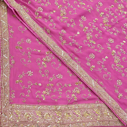 Indian Vintage Heavy Pink Bridal Dupatta Pure Georgette Silk Hand Embroidered Zardozi, Dabka, Zari Work Party Wear Long Stole
