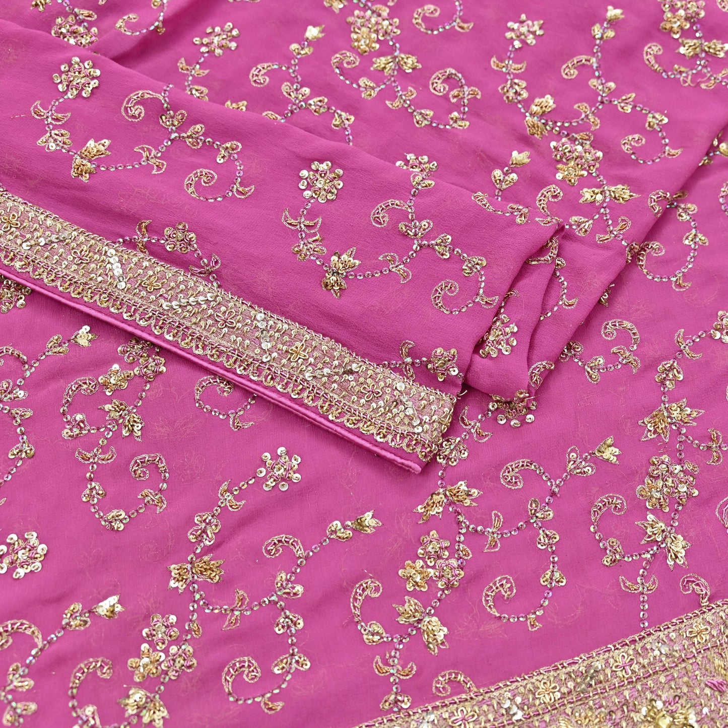 Indian Vintage Heavy Pink Bridal Dupatta Pure Georgette Silk Hand Embroidered Zardozi, Dabka, Zari Work Party Wear Long Stole
