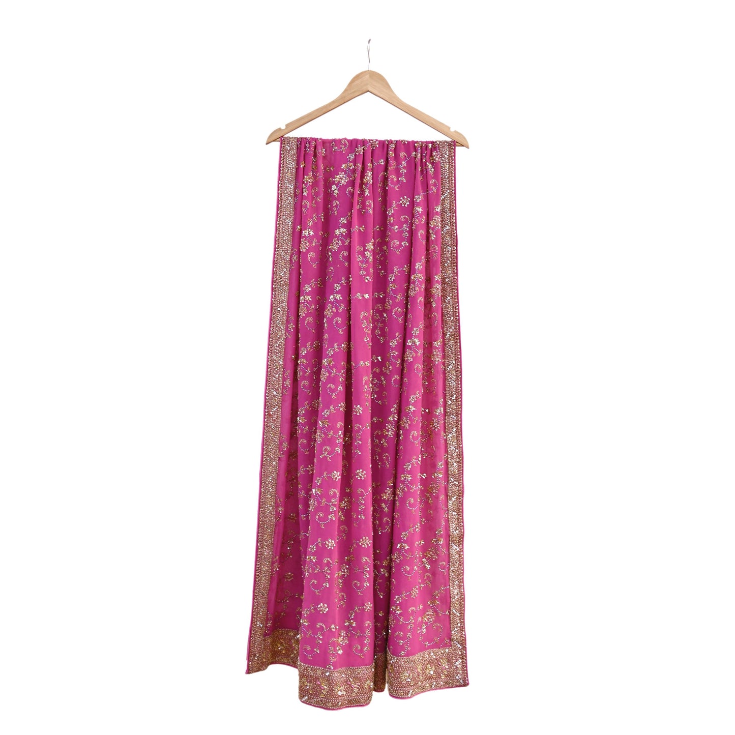 Indian Vintage Heavy Pink Bridal Dupatta Pure Georgette Silk Hand Embroidered Zardozi, Dabka, Zari Work Party Wear Long Stole