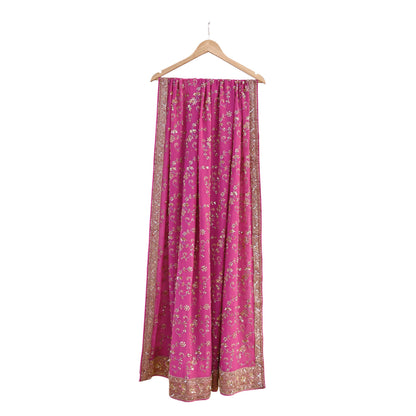 Indian Vintage Heavy Pink Bridal Dupatta Pure Georgette Silk Hand Embroidered Zardozi, Dabka, Zari Work Party Wear Long Stole