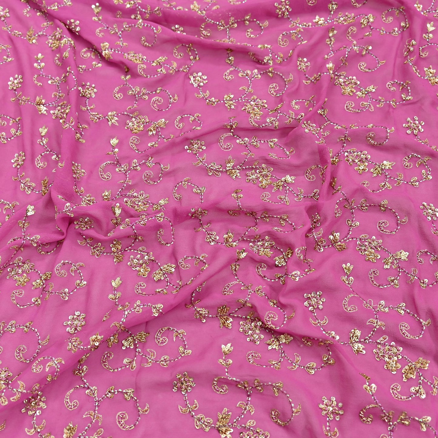 Indian Vintage Heavy Pink Bridal Dupatta Pure Georgette Silk Hand Embroidered Zardozi, Dabka, Zari Work Party Wear Long Stole