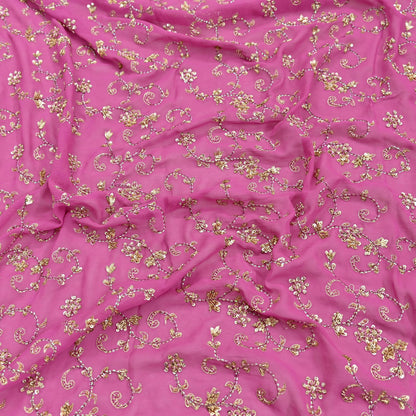 Indian Vintage Heavy Pink Bridal Dupatta Pure Georgette Silk Hand Embroidered Zardozi, Dabka, Zari Work Party Wear Long Stole