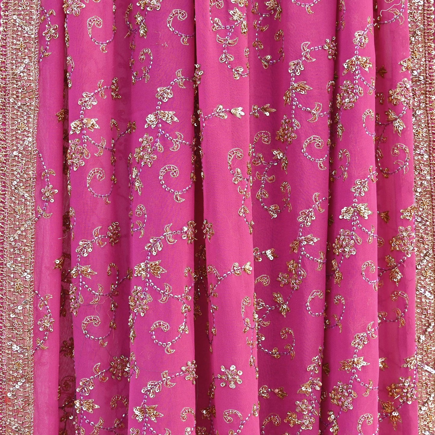 Indian Vintage Heavy Pink Bridal Dupatta Pure Georgette Silk Hand Embroidered Zardozi, Dabka, Zari Work Party Wear Long Stole