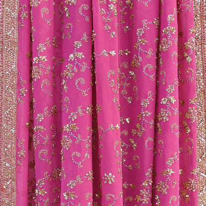 Indian Vintage Heavy Pink Bridal Dupatta Pure Georgette Silk Hand Embroidered Zardozi, Dabka, Zari Work Party Wear Long Stole