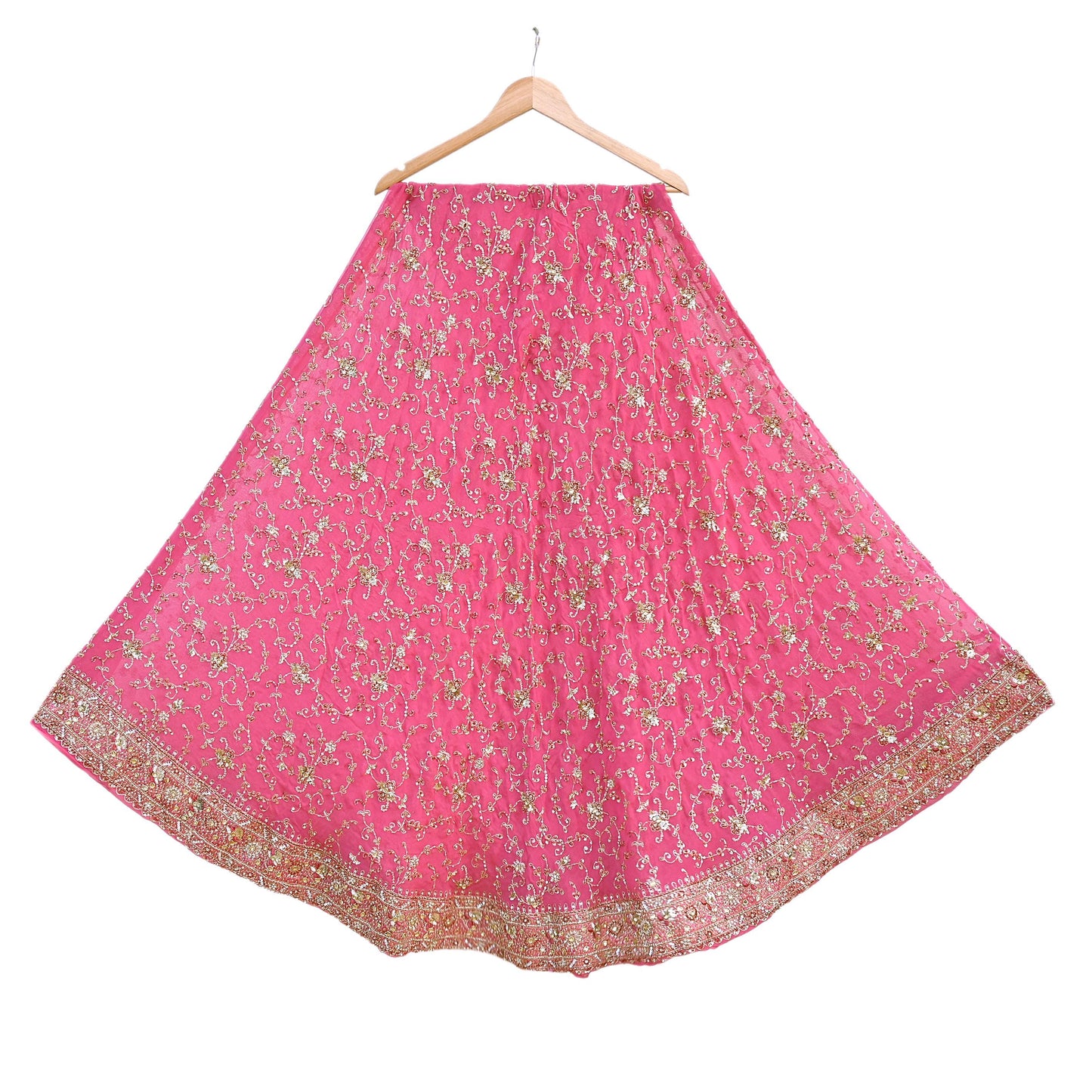 Indian Vintage Pink Pure Georgette Silk Hand Embroidered Lehenga 2pcs Set, Bollywood Wedding Wear