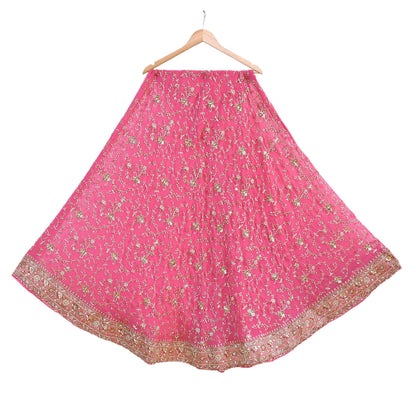 Indian Vintage Pink Pure Georgette Silk Hand Embroidered Lehenga 2pcs Set, Bollywood Wedding Wear