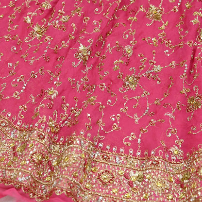 Indian Vintage Pink Pure Georgette Silk Hand Embroidered Lehenga 2pcs Set, Bollywood Wedding Wear