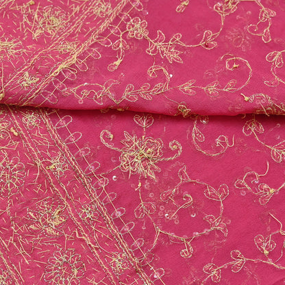 Indian Vintage Heavy Pink Bridal Dupatta Pure Georgette Silk Hand Embroidered Zardozi, Dabka, Zari Work Party Wear Long Stole