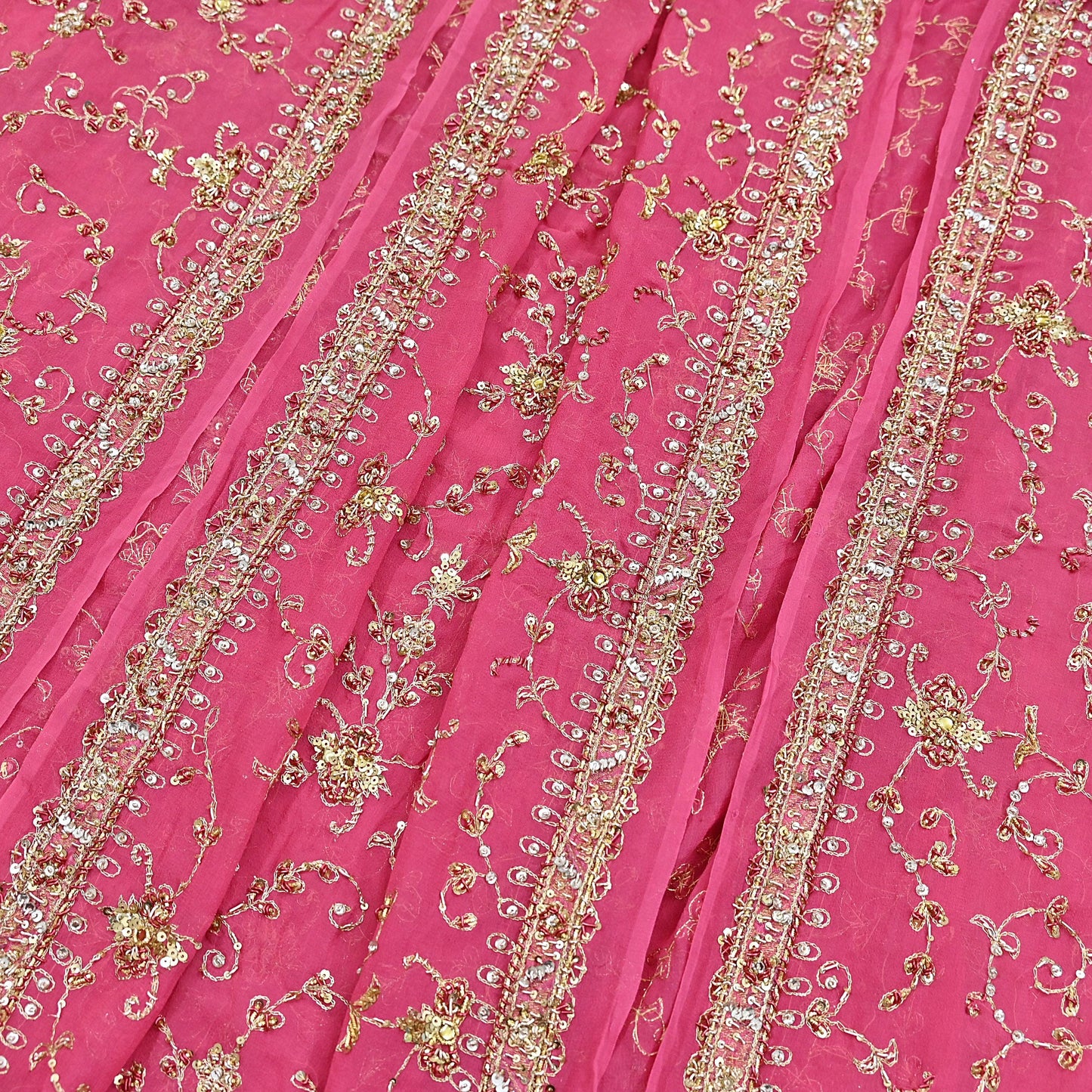 Indian Vintage Heavy Pink Bridal Dupatta Pure Georgette Silk Hand Embroidered Zardozi, Dabka, Zari Work Party Wear Long Stole