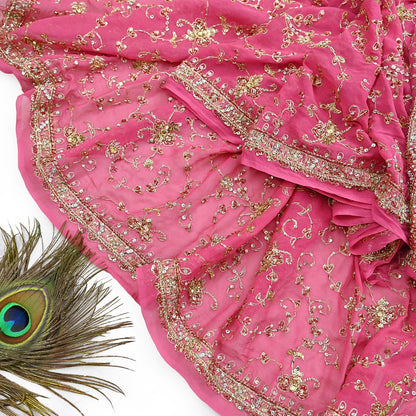 Indian Vintage Heavy Pink Bridal Dupatta Pure Georgette Silk Hand Embroidered Zardozi, Dabka, Zari Work Party Wear Long Stole