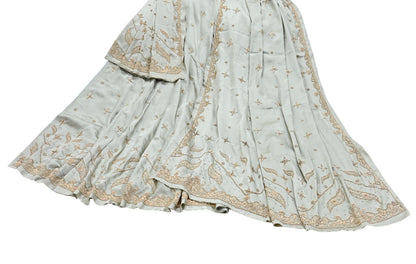 Indian Vintage Gray Pure Satin Silk Hand Embroidered Lehenga 2pcs Set, Bollywood Wedding Wear